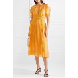 Cold-shoulder pleated chiffon midi dress
